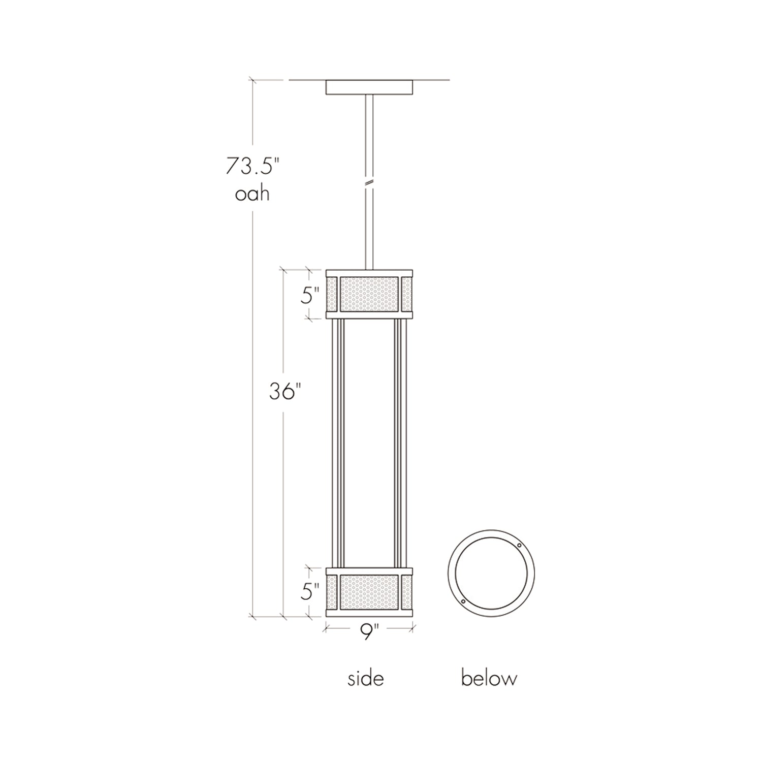 Duo Cylindrical LED Pendant Light - line drawing.