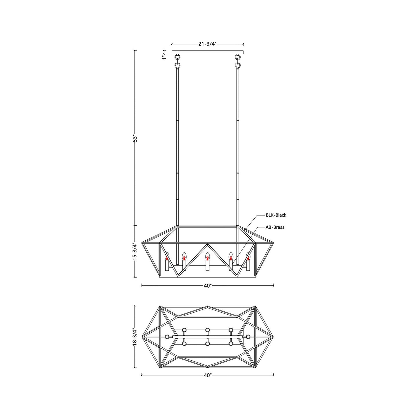 C1105 Linear Pendant Light - line drawing.