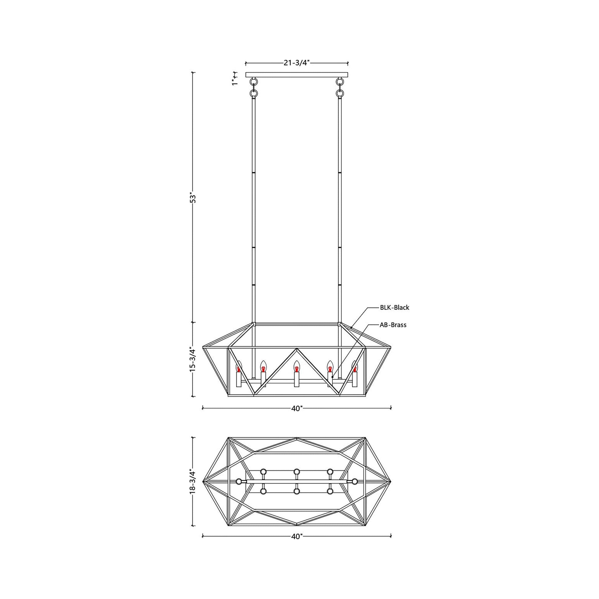 C1105 Linear Pendant Light - line drawing.
