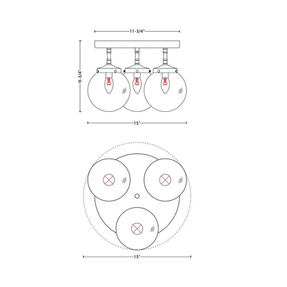 FM1116 Flush Mount Ceiling Light - line drawing.