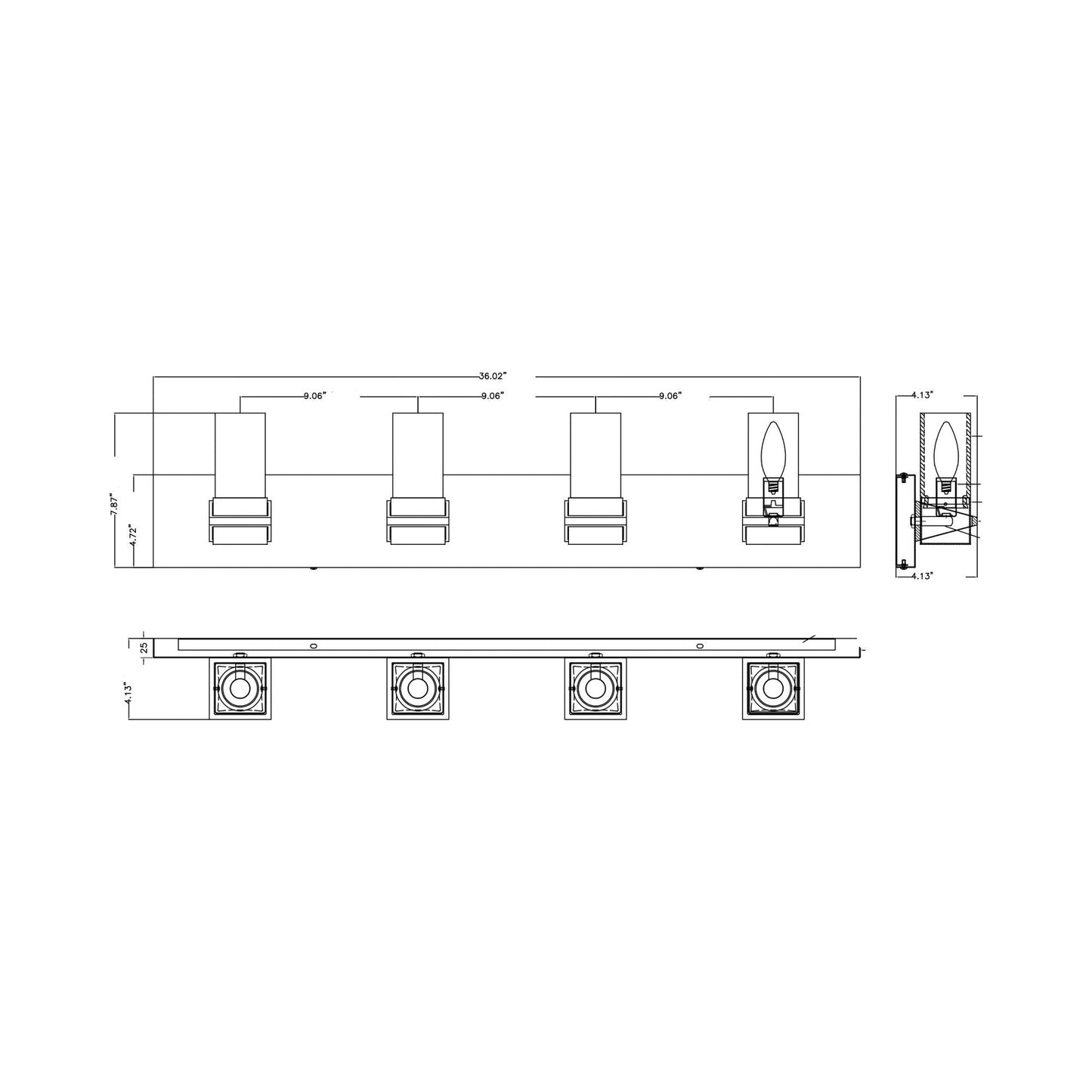 VL9323 Vanity Wall Light - line drawing.