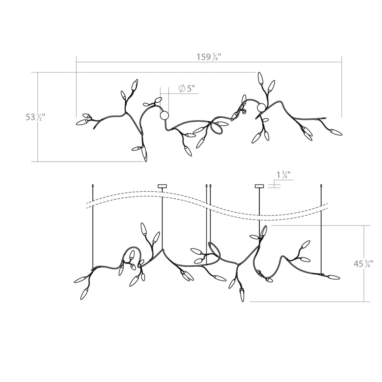 Vines™ LED Pendant Light - line drawing.