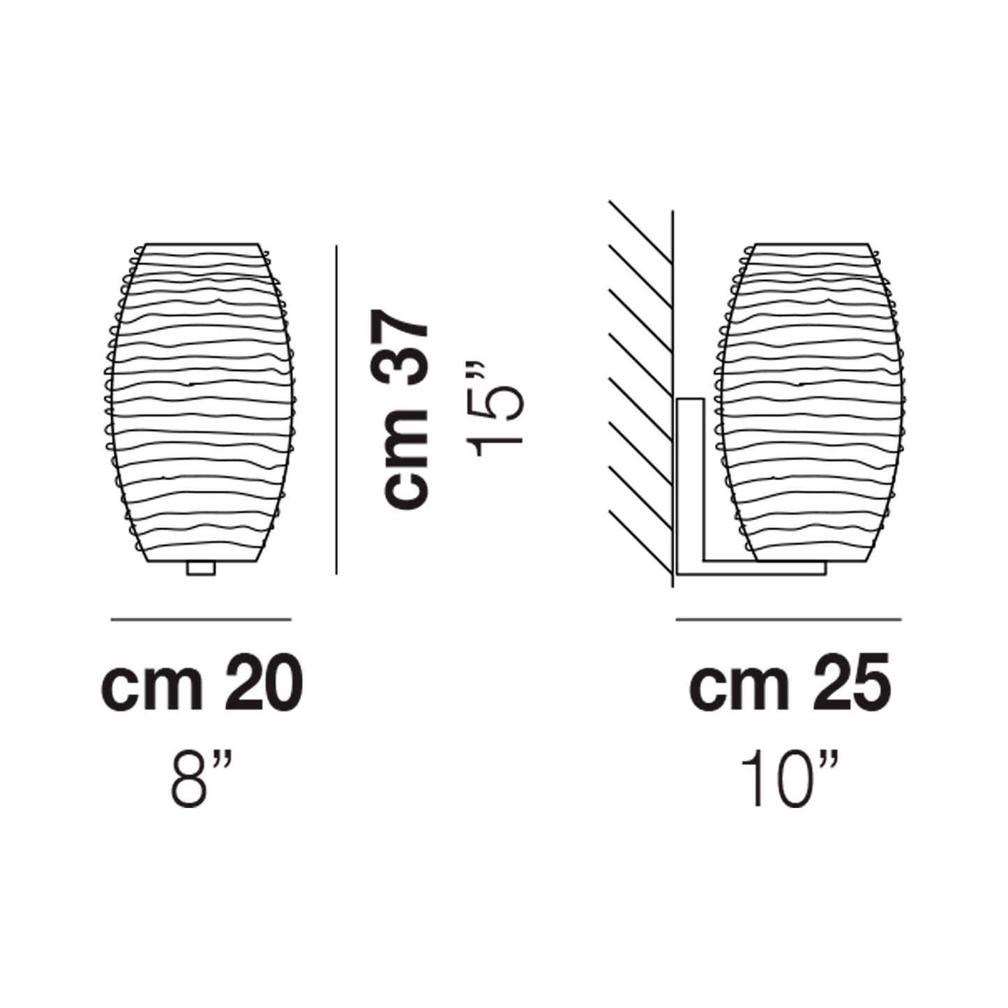 Damasco Wall Light - line drawing.