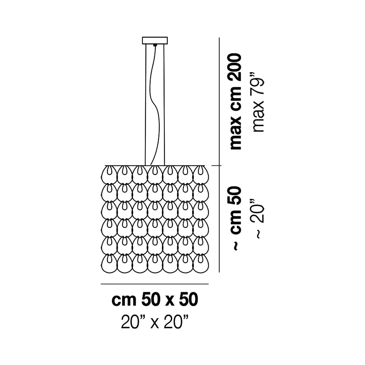 Giogali Cube Pendant Light - line drawing.