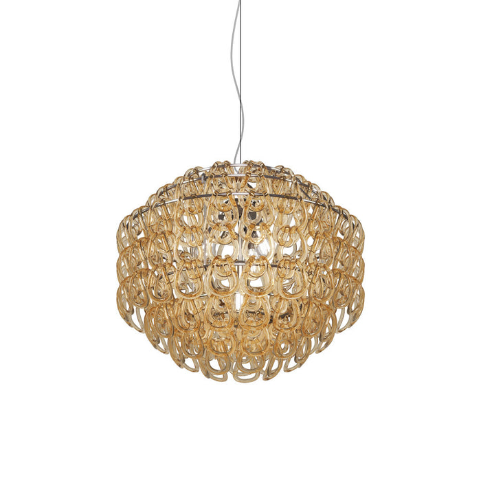 Giogali Pendant Light in Glossy Chrome/Crystal Amber (Large).