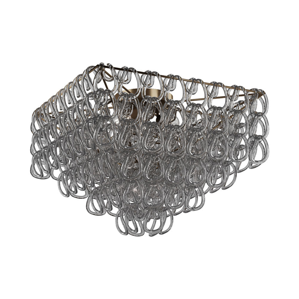 Giogali Square Flush Mount Ceiling Light in Crystal Smoky/Matt Bronze.