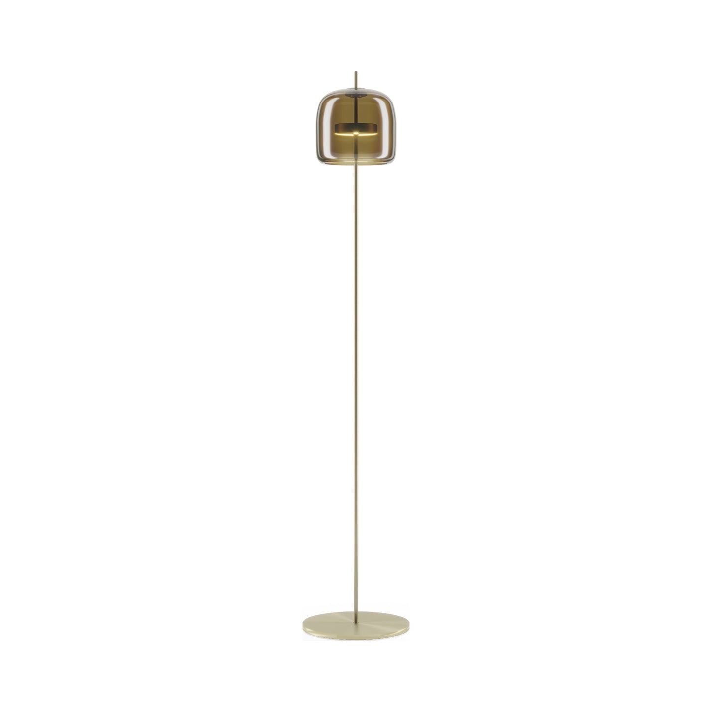 Jube LED Floor Lamp in Matt Gold/Burned Earth Transparent.