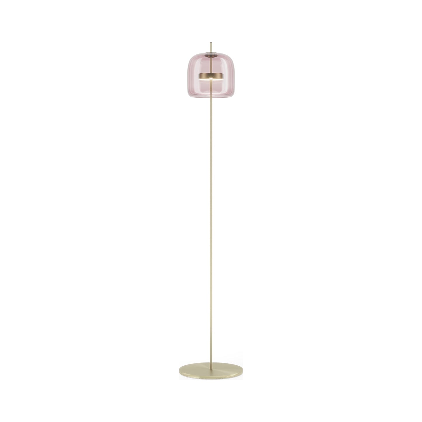 Jube LED Floor Lamp in Matt Gold/Light Amethyst Transparent.