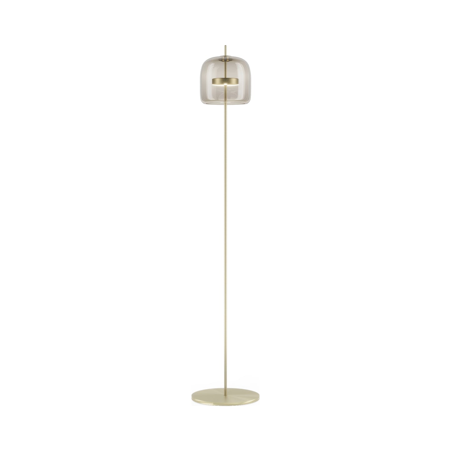 Jube LED Floor Lamp in Matt Gold/Smoky Transparent.