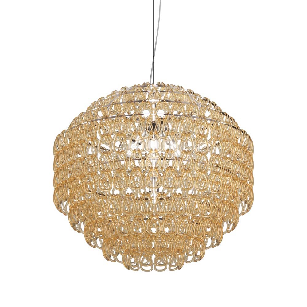 Minigiogali Pendant Light in Crystal Amber/Glossy Chrome (32-Inch).