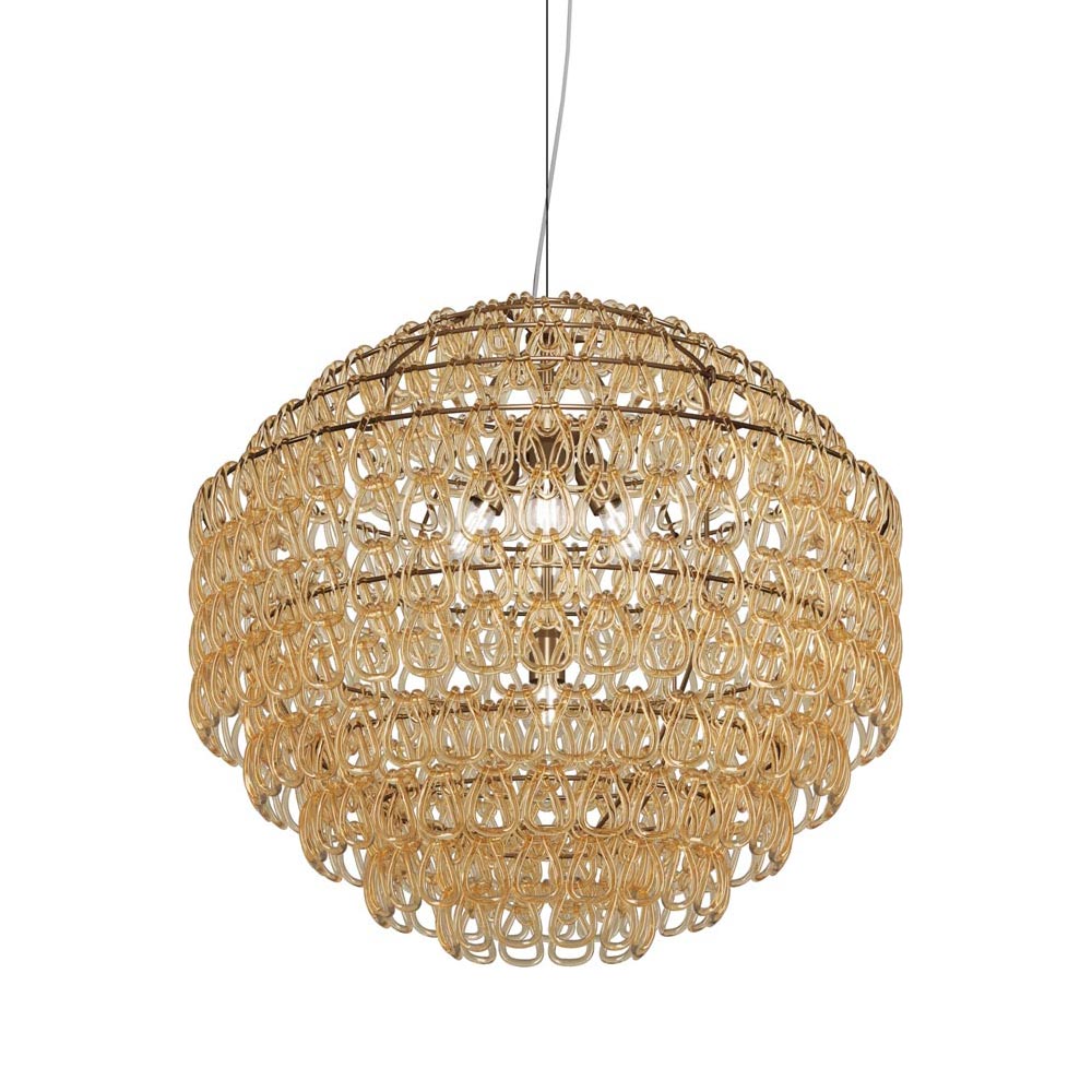 Minigiogali Pendant Light in Crystal Amber/Matt Bronze (32-Inch).