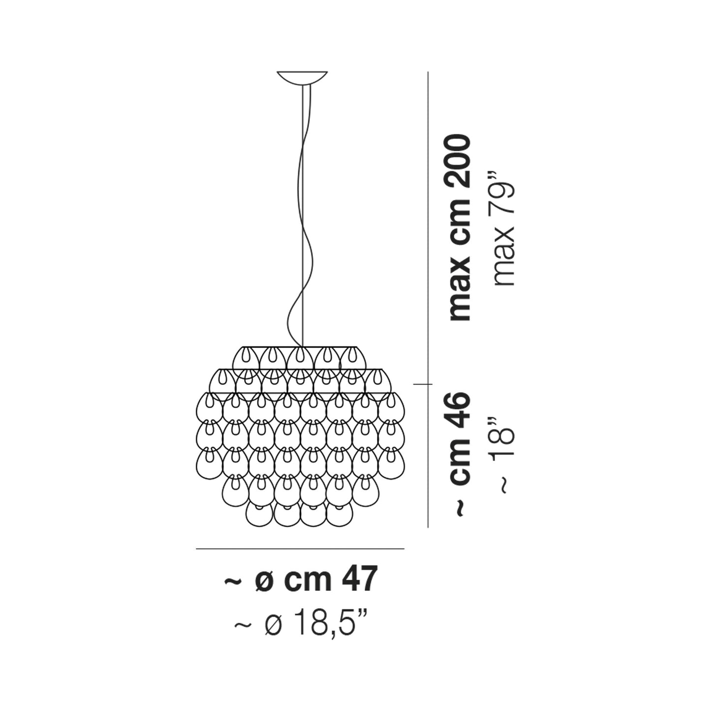 Minigiogali Pendant Light - line drawing.