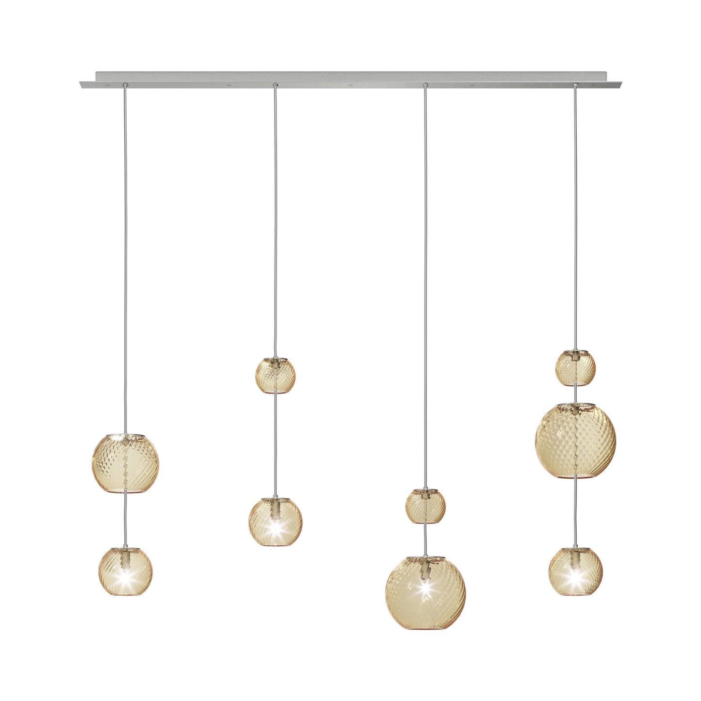 Oto Linear Pendant Light in Satin Nickel/Amber Striped.