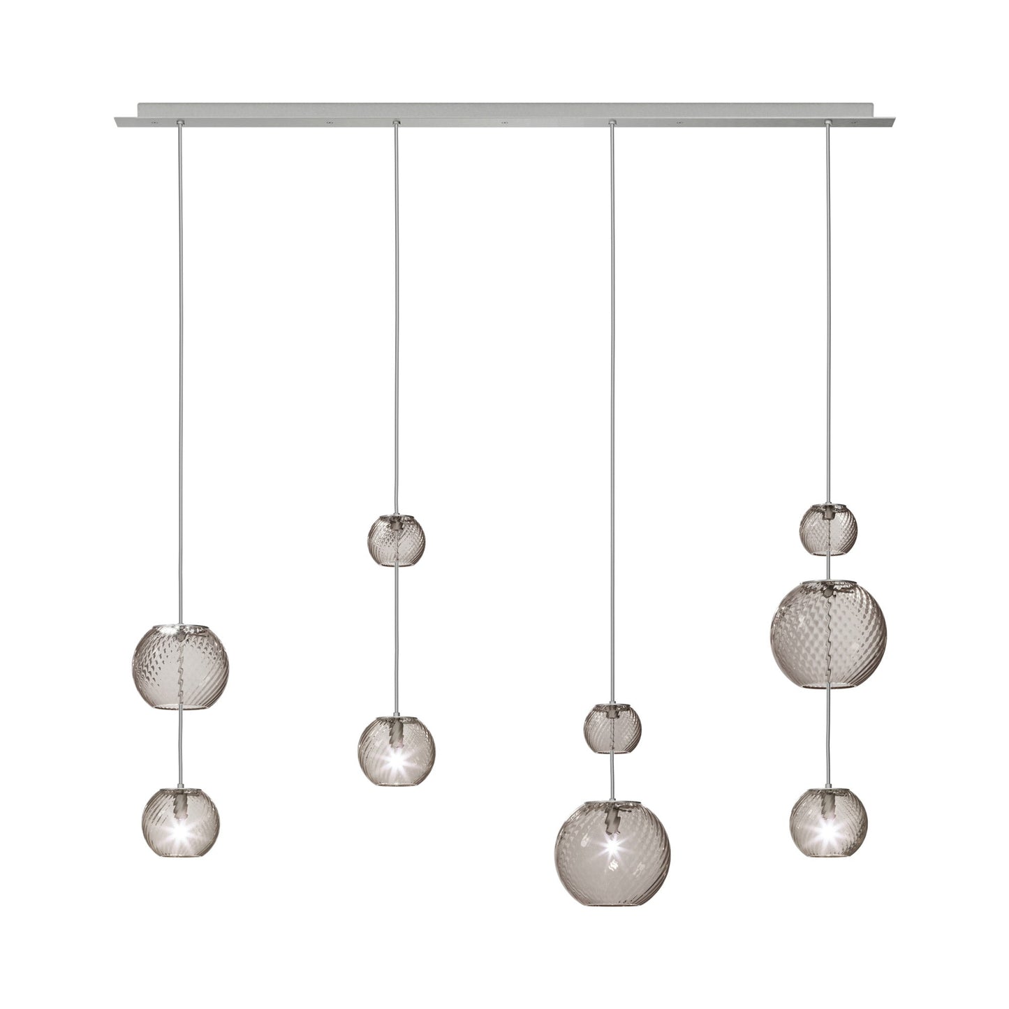 Oto Linear Pendant Light in Satin Nickel/Smoky Striped.