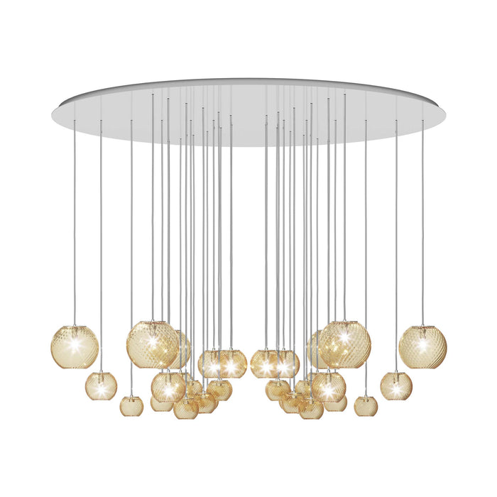 Oto Sp Cha Chandelier in Glossy White/Amber Striped.