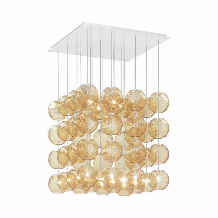 Oto Sp Cub Chandelier in Glossy White/Amber Striped.