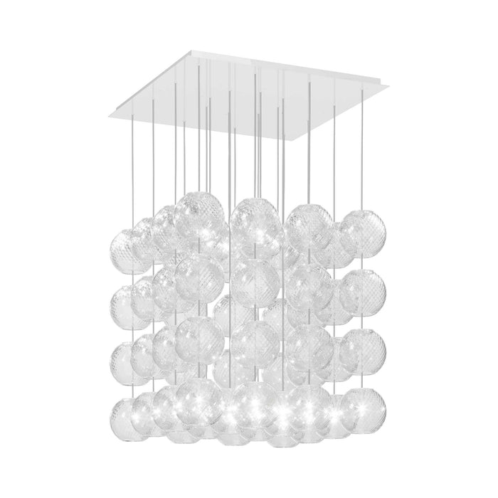 Oto Sp Cub Chandelier in Glossy White/Crystal Striped.