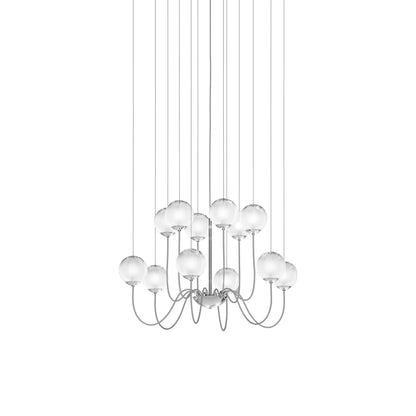 Puppet Chandelier in White Shaded/Glossy Chrome (12-Light).