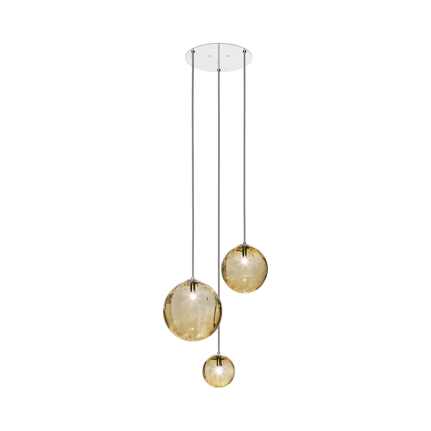 Puppet Multi Light Pendant Light in Amber Transparent/Glossy Chrome (3-Light).