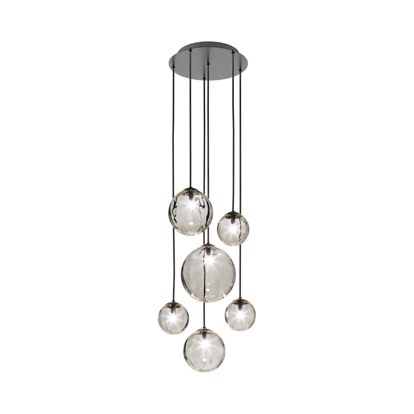 Puppet Multi Light Pendant Light in Smoky Transparent/Matt Black (6-Light).