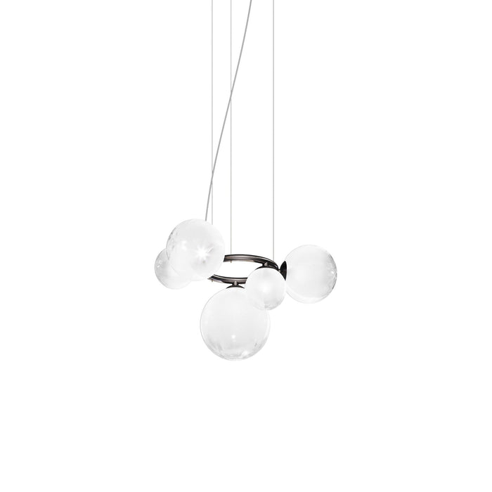 Puppet Ring Pendant Light in White Shaded/Matt Black Nickel (5-Light).