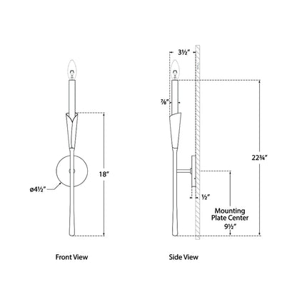 Aiden Tail Wall Light - line drawing.
