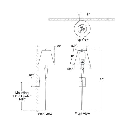 Aiden Tail Wall Light - line drawing.