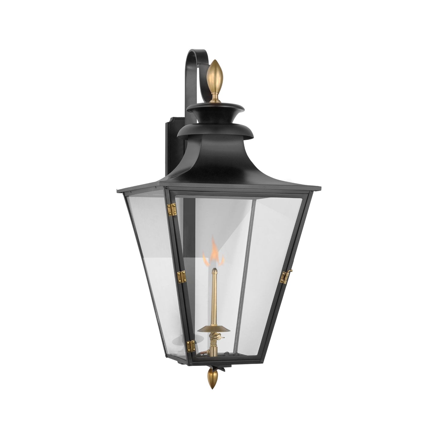 Albermarle Outdoor Gas Wall Light in Matte Black and Brass (Medium).