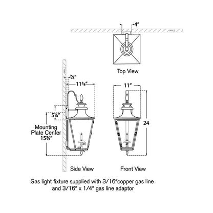 Albermarle Outdoor Gas Wall Light - line drawing.