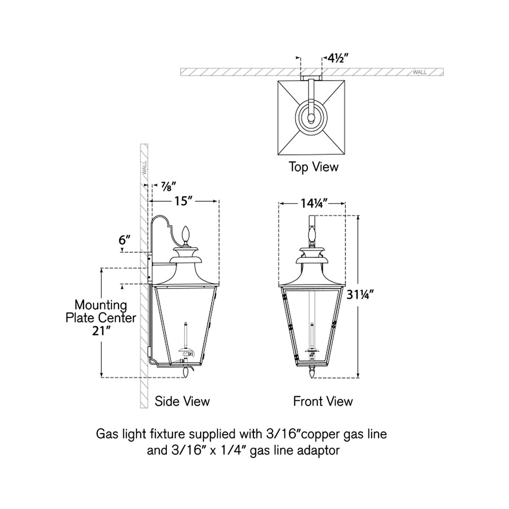 Albermarle Outdoor Gas Wall Light - line drawing.