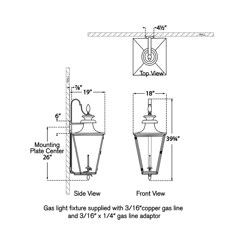 Albermarle Outdoor Gas Wall Light - line drawing.
