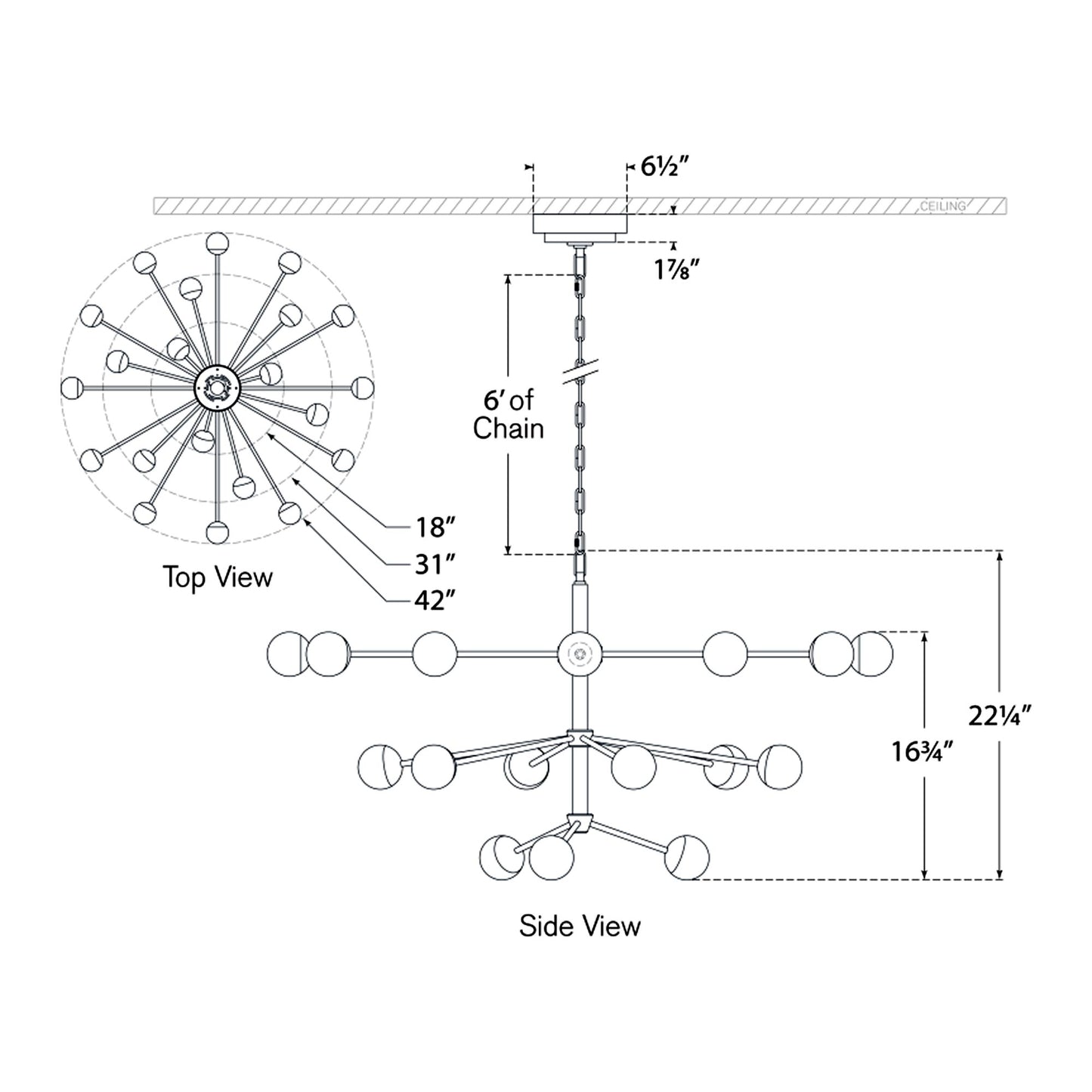 Alloway LED Chandelier - line drawing.