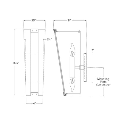 Alpine Bath Wall Light - line drawing.