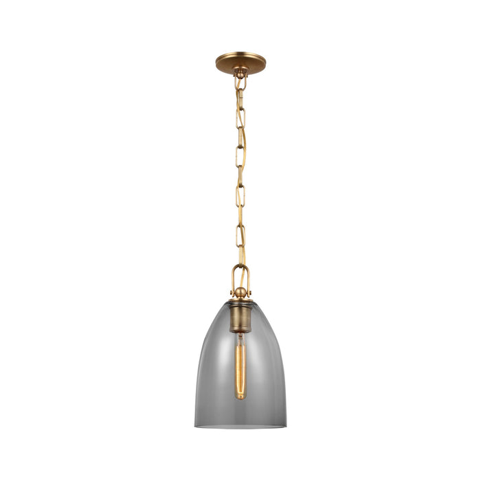 Andros LED Pendant Light in Antique-Burnished Brass/Smoked Glass (Medium).