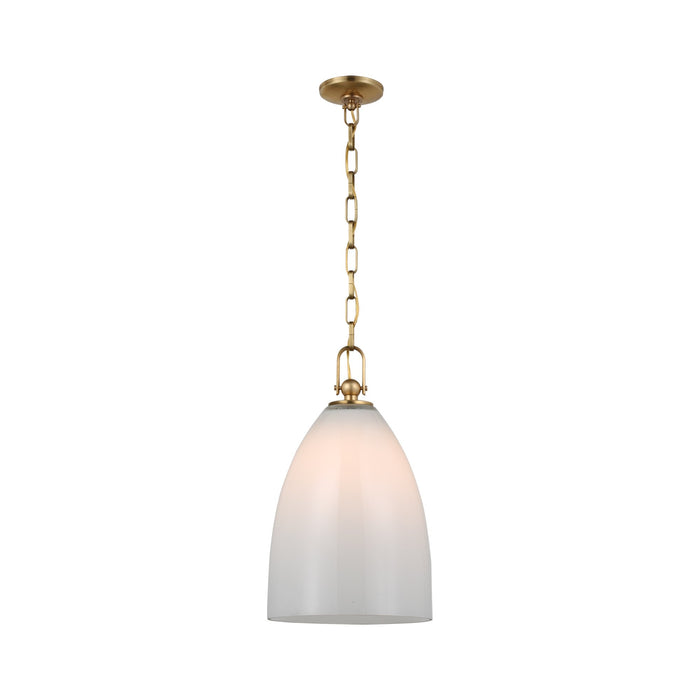 Andros LED Pendant Light in Antique-Burnished Brass/White Glass (Large).
