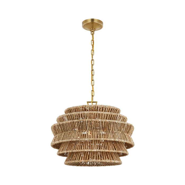 Antigua LED Chandelier in Antique-Burnished Brass and Natural Abaca (Small).