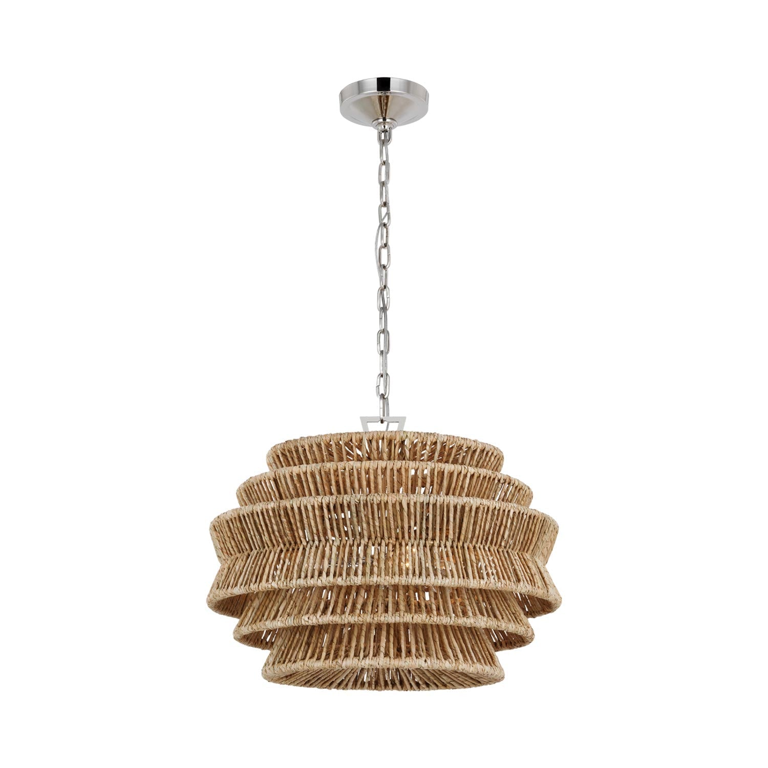 Antigua Chandelier in Polished Nickel and Natural Abaca (Small).