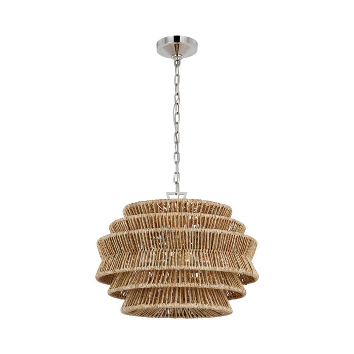Antigua LED Chandelier in Polished Nickel and Natural Abaca (Small).