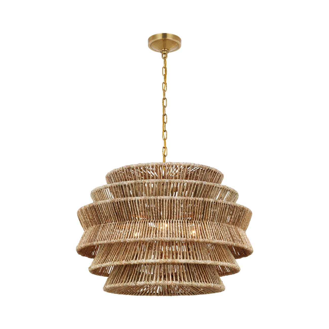 Antigua Chandelier in Antique-Burnished Brass and Natural Abaca (Medium).