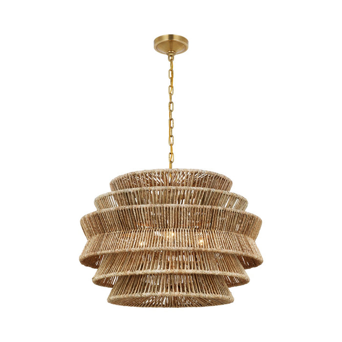 Antigua LED Chandelier in Antique-Burnished Brass and Natural Abaca (Medium).