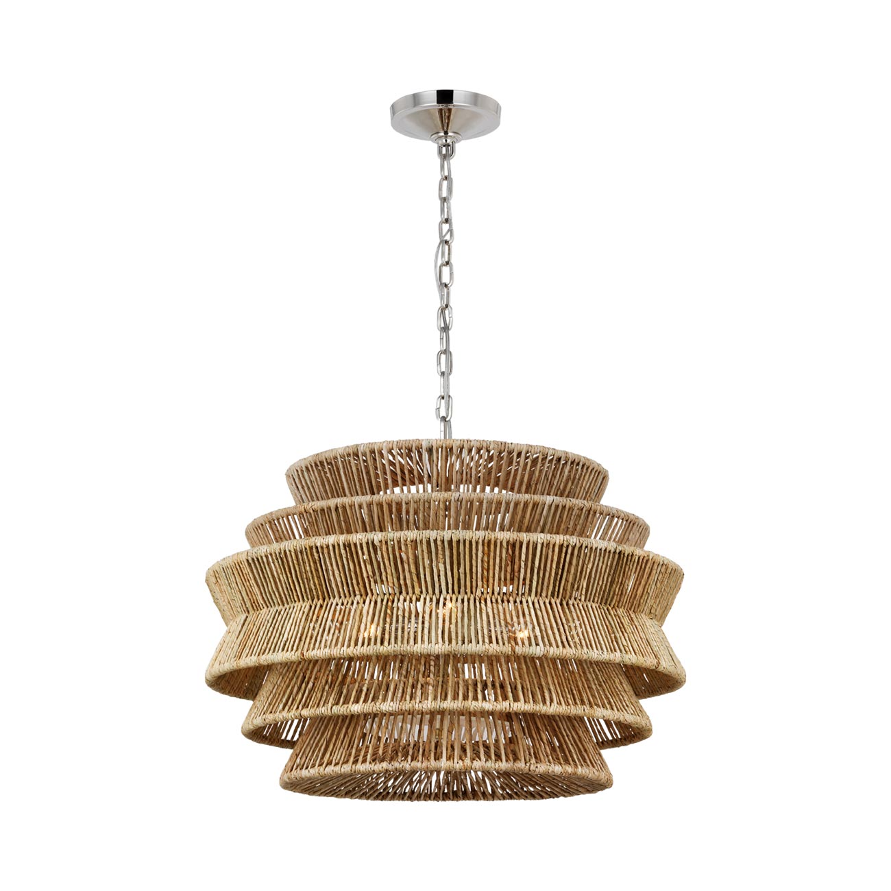 Antigua Chandelier in Polished Nickel and Natural Abaca (Medium).