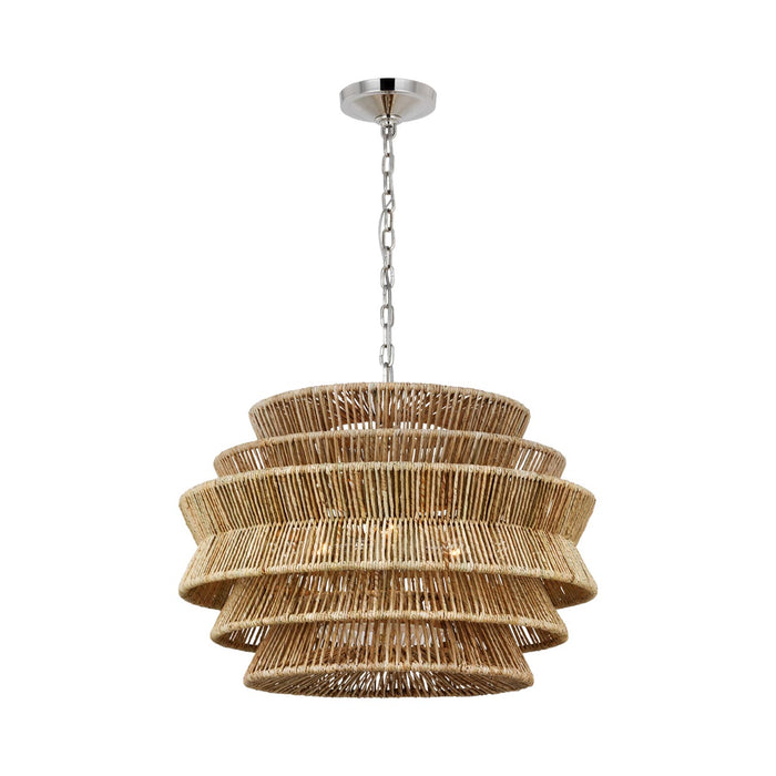 Antigua LED Chandelier in Polished Nickel and Natural Abaca (Medium).