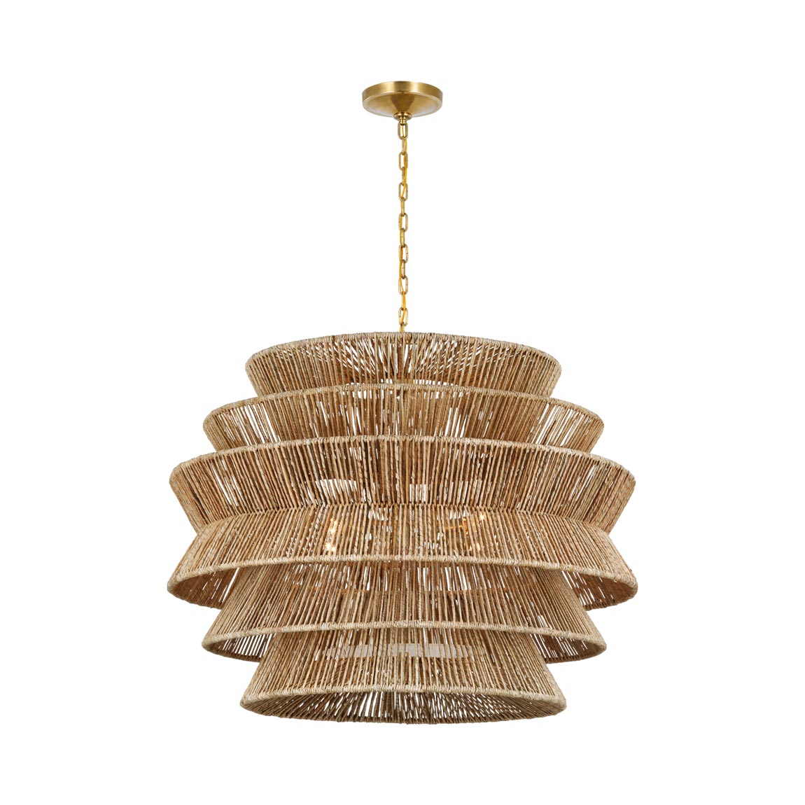 Antigua Chandelier in Antique-Burnished Brass and Natural Abaca (X-Large).