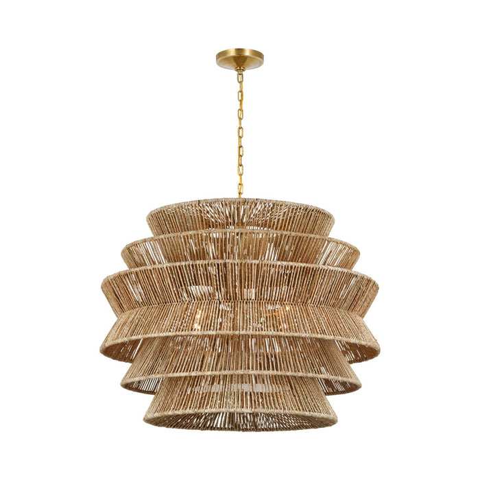 Antigua LED Chandelier in Antique-Burnished Brass and Natural Abaca (X-Large).