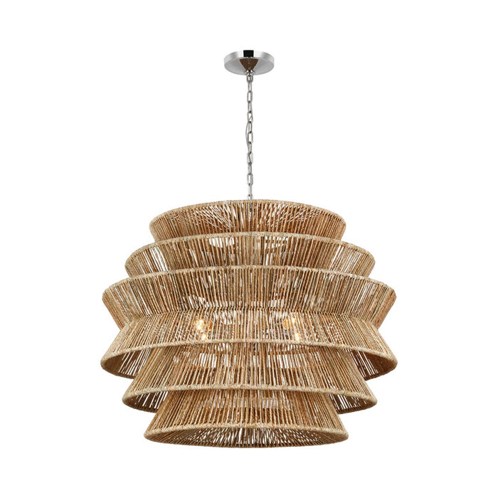 Antigua LED Chandelier in Polished Nickel and Natural Abaca (X-Large).