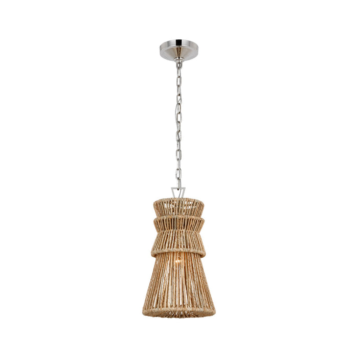 Antigua LED Pendant Light in Polished Nickel and Natural Abaca (Small).