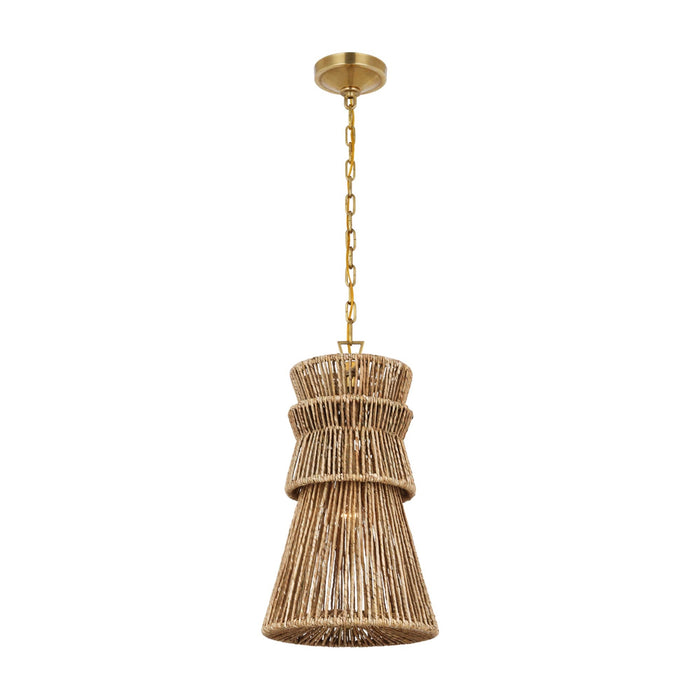 Antigua LED Pendant Light in Antique-Burnished Brass and Natural Abaca (Large).