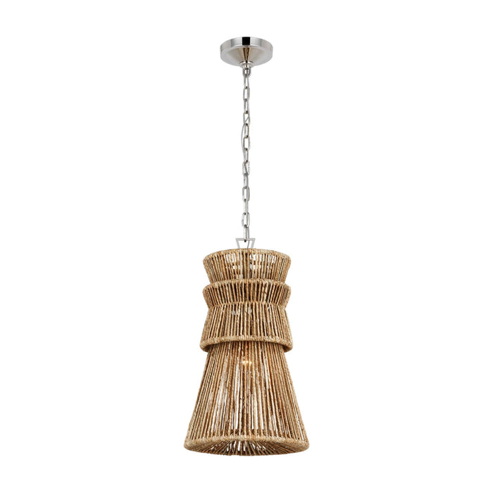 Antigua LED Pendant Light in Polished Nickel and Natural Abaca (Large).