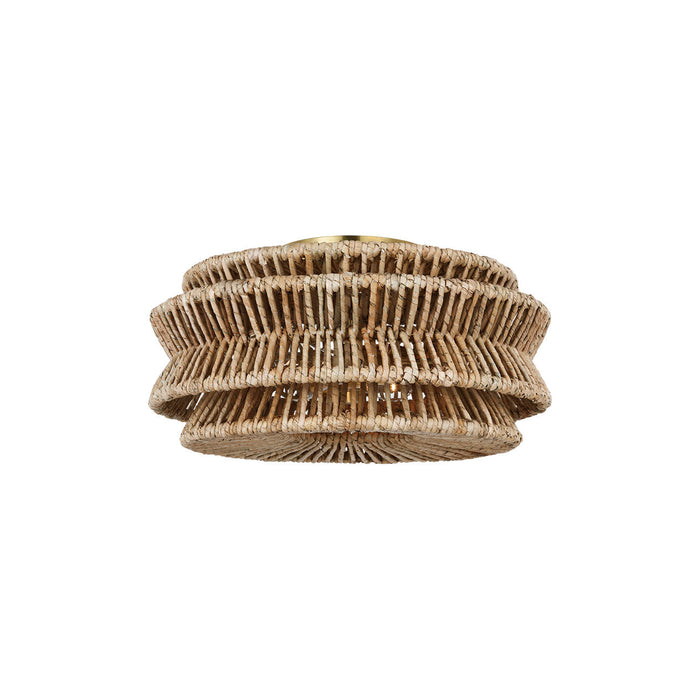 Antigua LED Semi Flush Ceiling Light in Antique-Burnished Brass and Natural Abaca (Large).