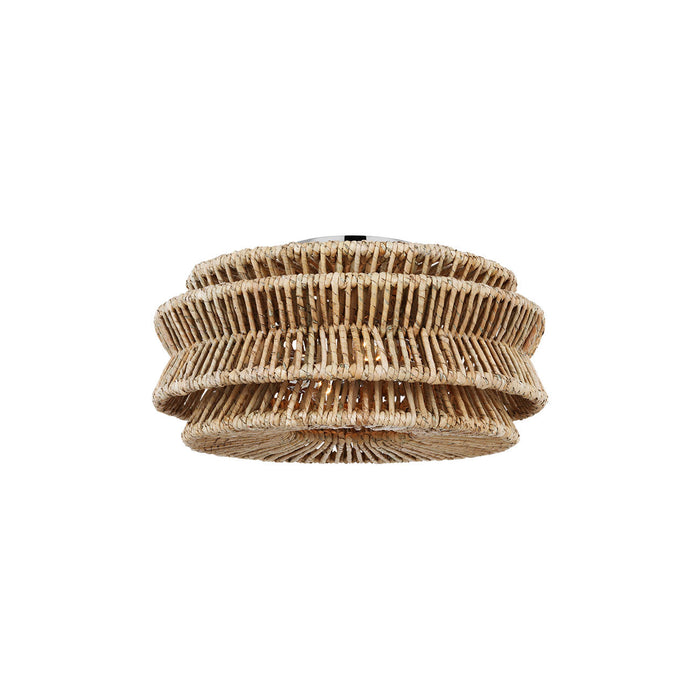 Antigua LED Semi Flush Ceiling Light in Polished Nickel and Natural Abaca (Large).